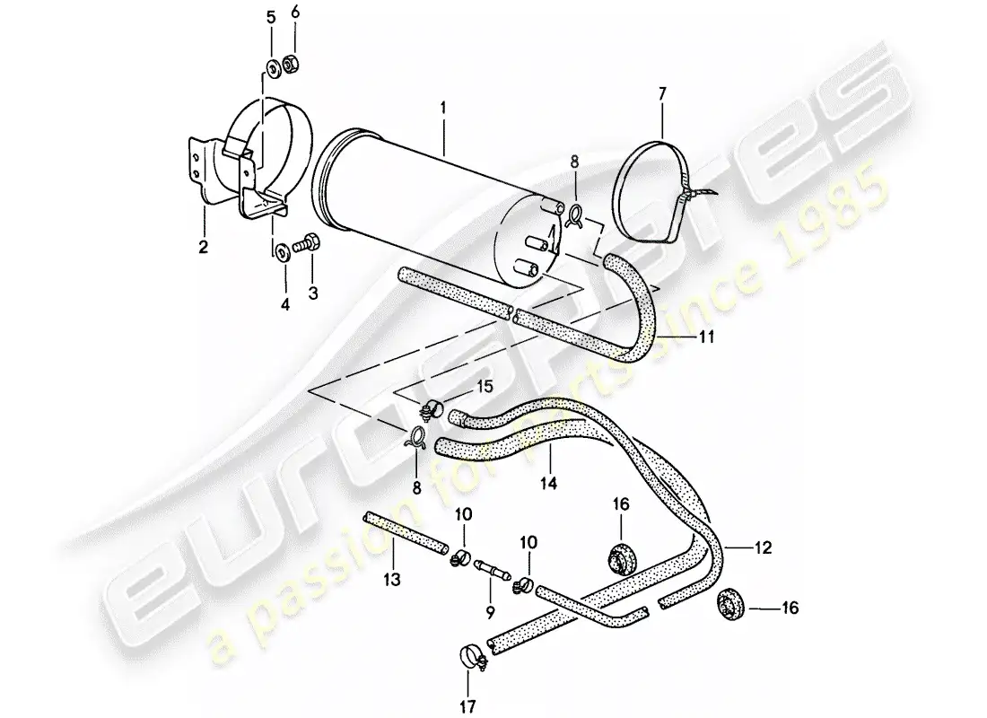 porsche 1987 (911) bote de emisiones evaporativas diagrama de piezas