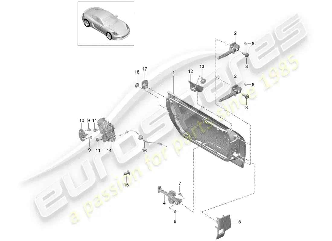 porsche 2018 (718 cayman) carcasa de la puerta diagrama de piezas