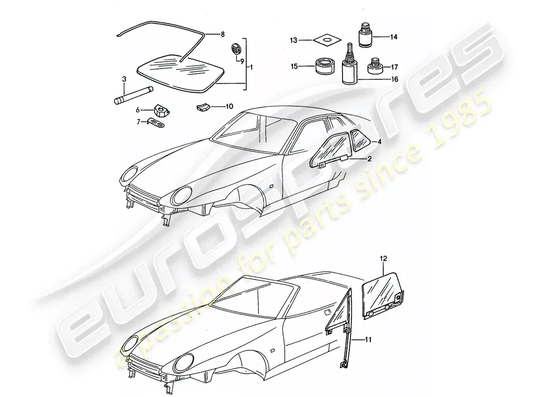 porsche 1995 (968) acristalamiento de ventanas diagrama de piezas