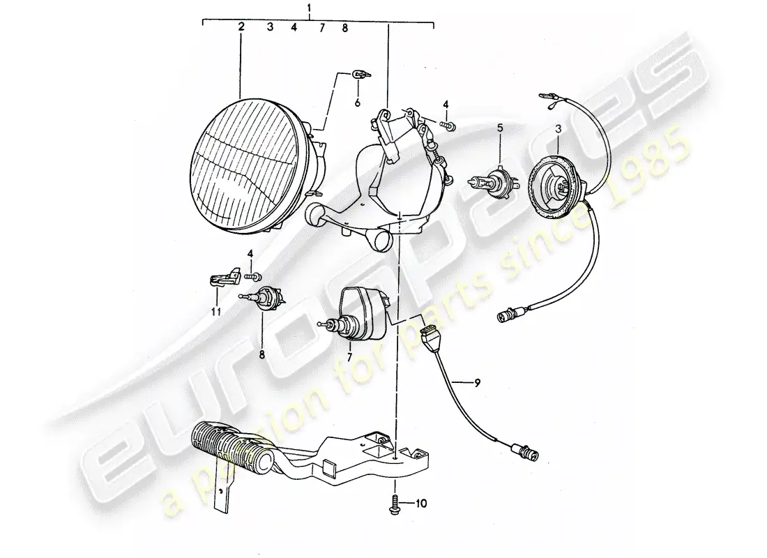 porsche 1994 (968) lámpara de cabeza diagrama de piezas
