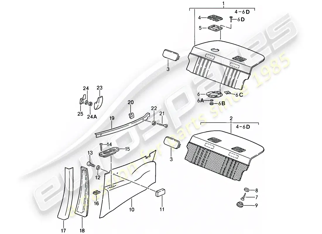 porsche 1987 (911) equipamiento interior diagrama de piezas