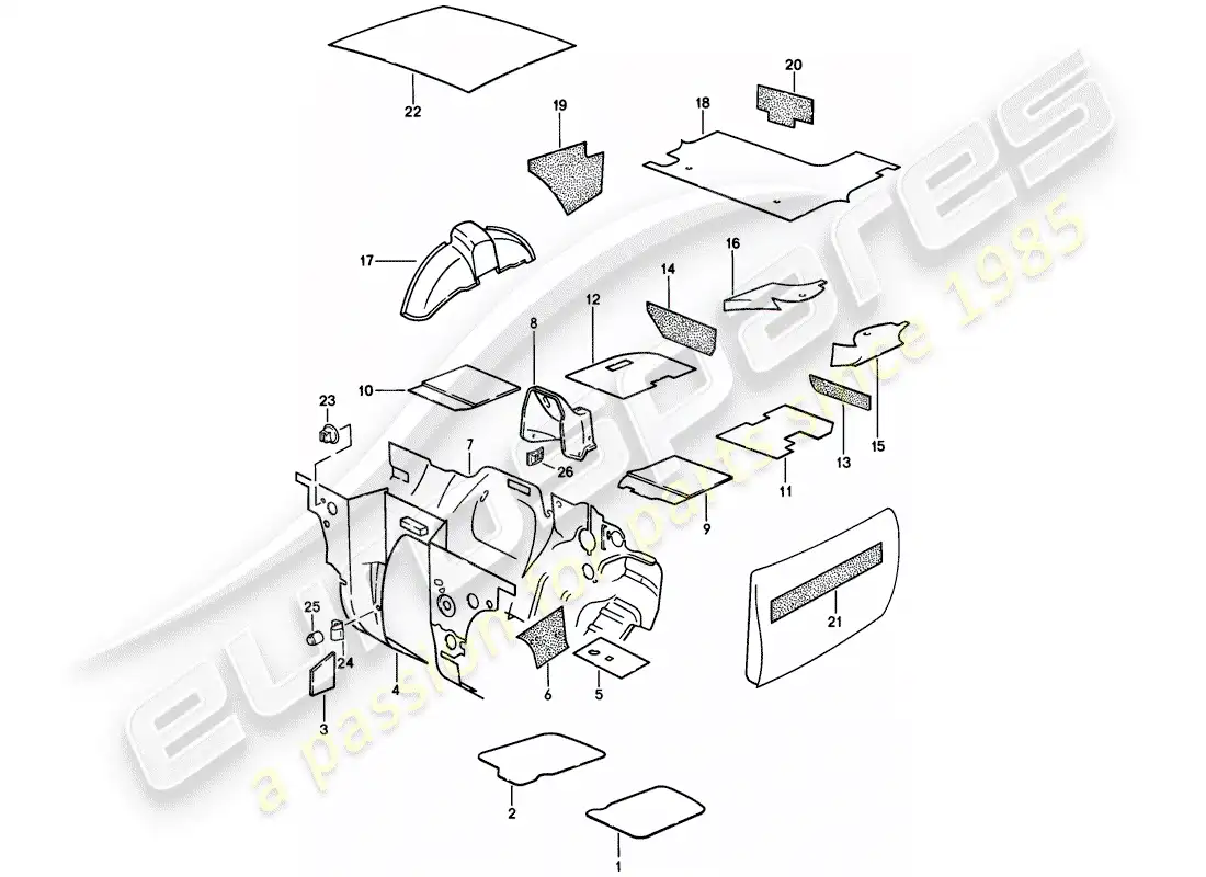porsche 1983 (944) absorbente de sonido diagrama de piezas