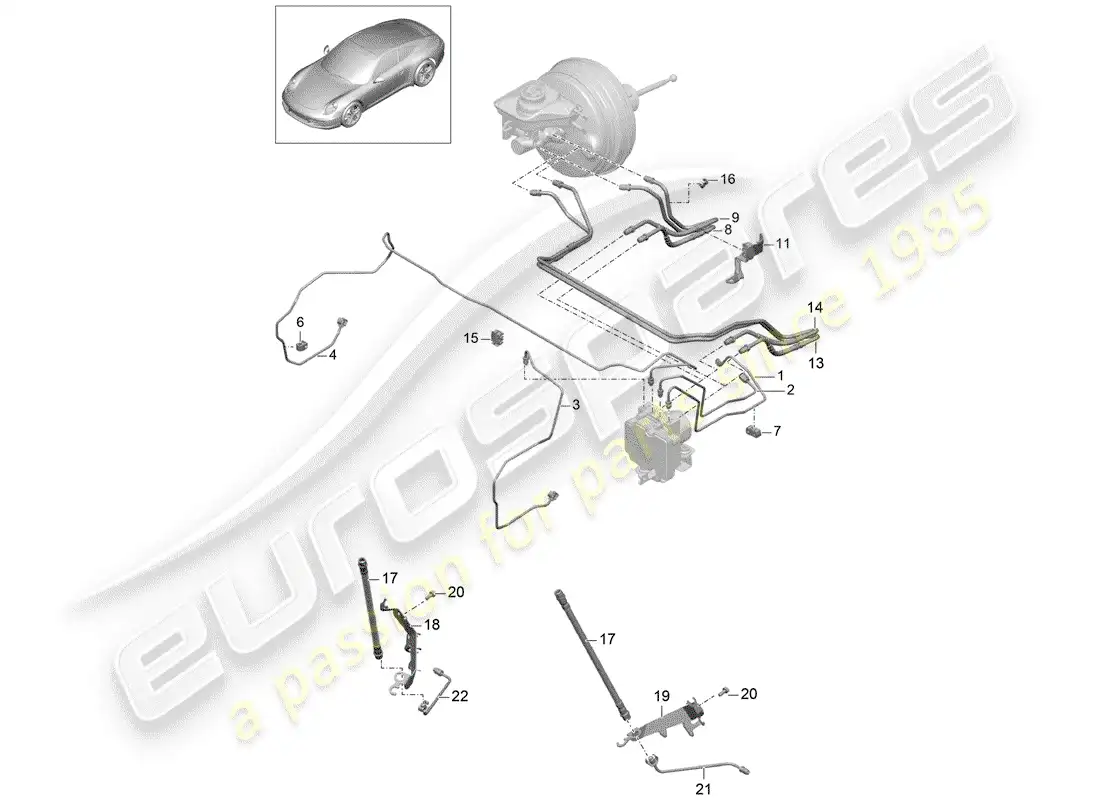 porsche 2014 (991-1) líneas de freno diagrama de piezas