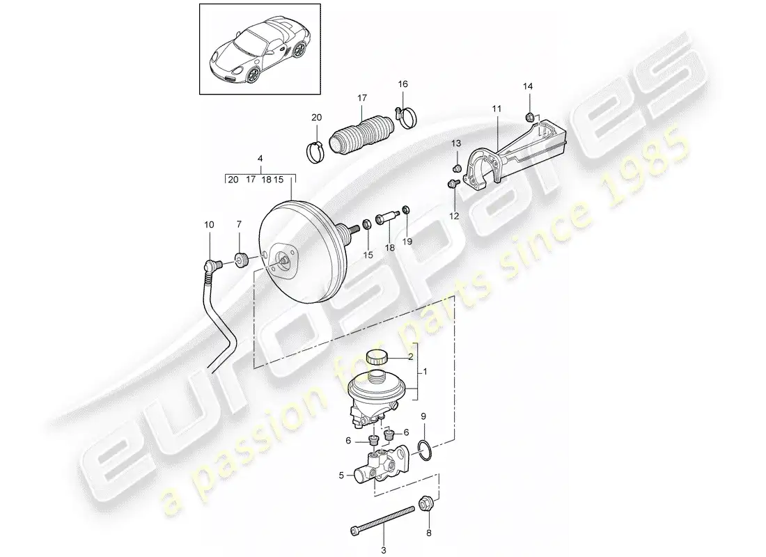 porsche 2011 (987 boxster) cilindro maestro del freno diagrama de piezas