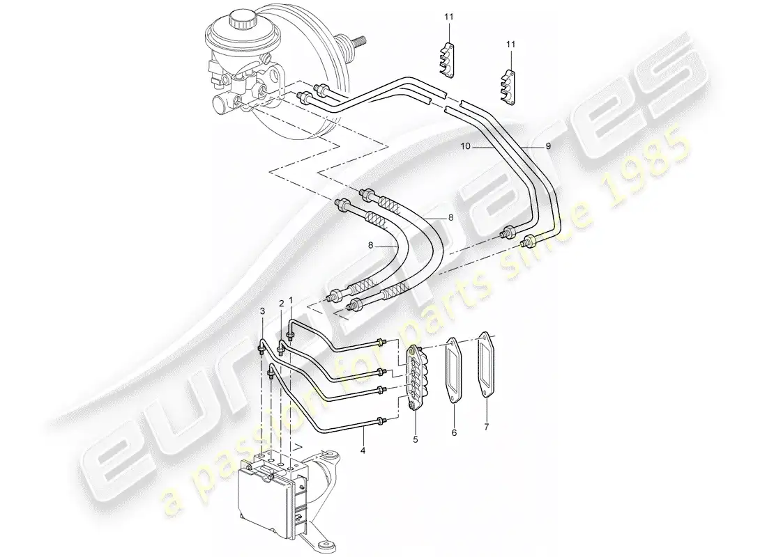 porsche 2008 (987 cayman) líneas de freno diagrama de piezas