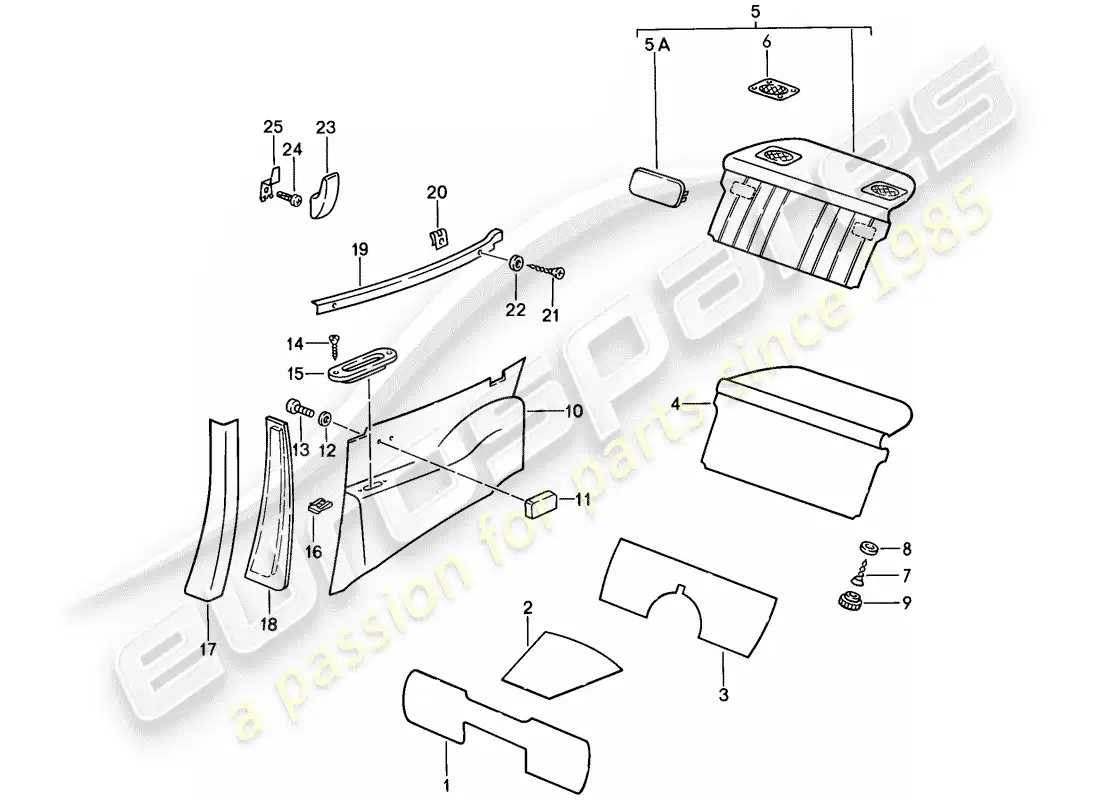 porsche 1986 (911) equipamiento interior diagrama de piezas