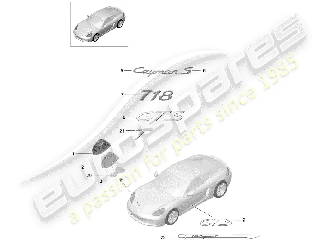 porsche 2018 (718 cayman) molduras diagrama de piezas