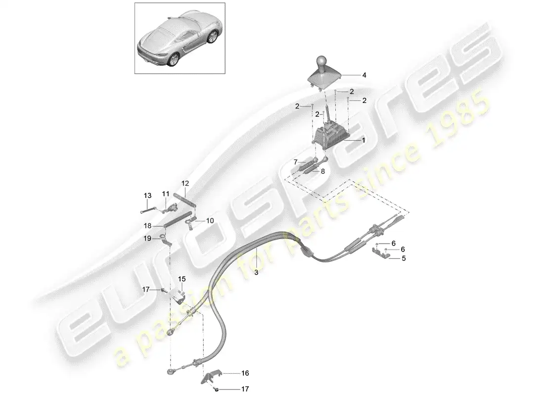 porsche 2019 (718 cayman) mecanismo de cambio diagrama de piezas
