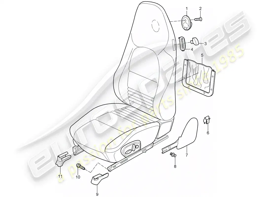 porsche 2001 (986 boxster) asiento - asiento estándar - asiento confort diagrama de piezas