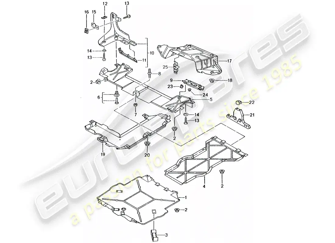 porsche 2001 (986 boxster) revestimiento de bajos diagrama de piezas