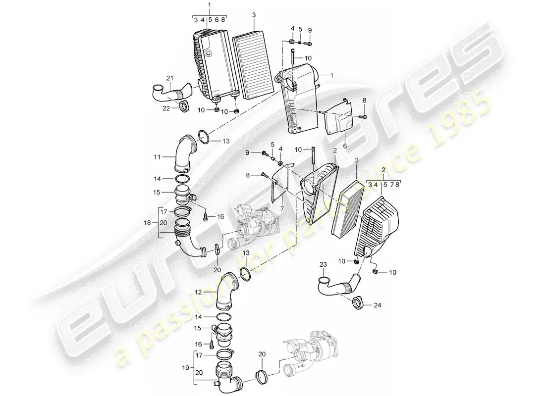 porsche 2008 (cayenne e1 9pa) sistema de limpieza de aire diagrama de piezas