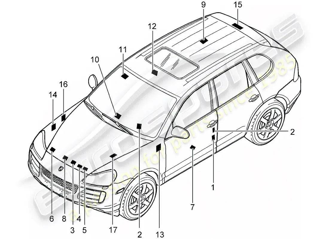 porsche 2008 (cayenne e1 9pa) señales/avisos diagrama de piezas