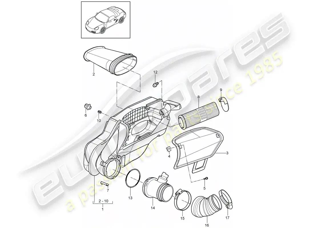 porsche 2011 (987 boxster) filtro de aire diagrama de piezas