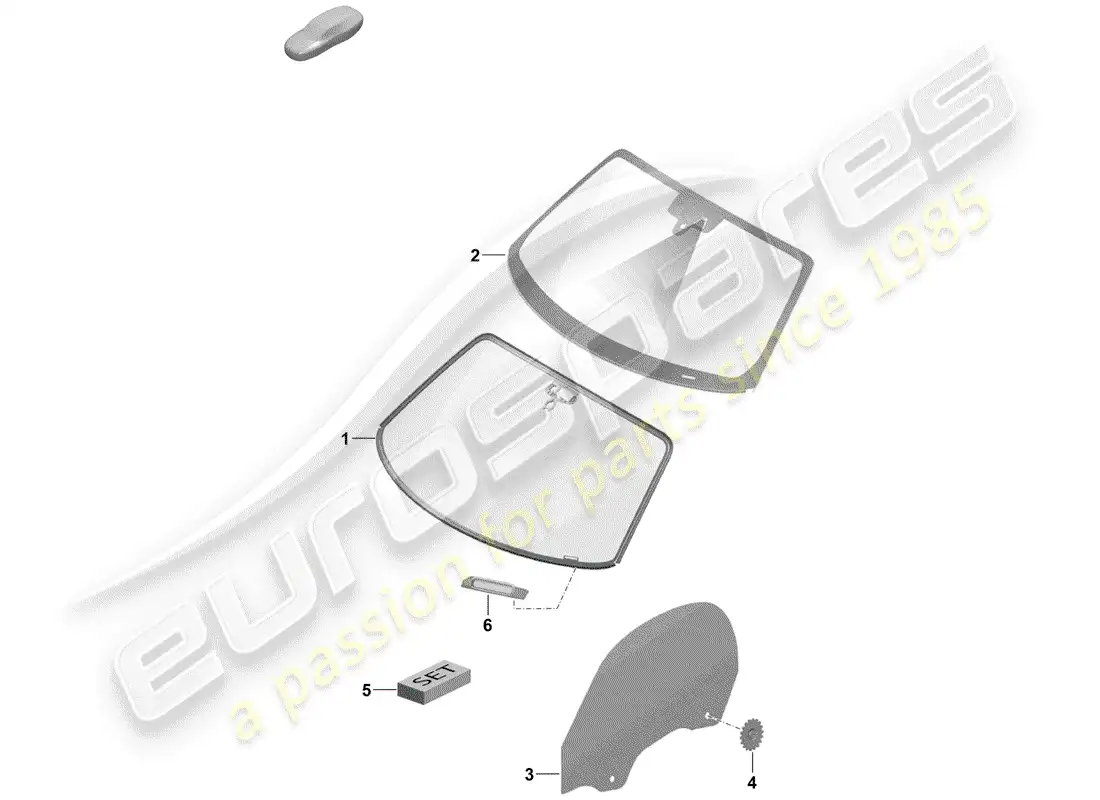 porsche 2020 (718 boxster spyder) vidrio del parabrisas diagrama de piezas