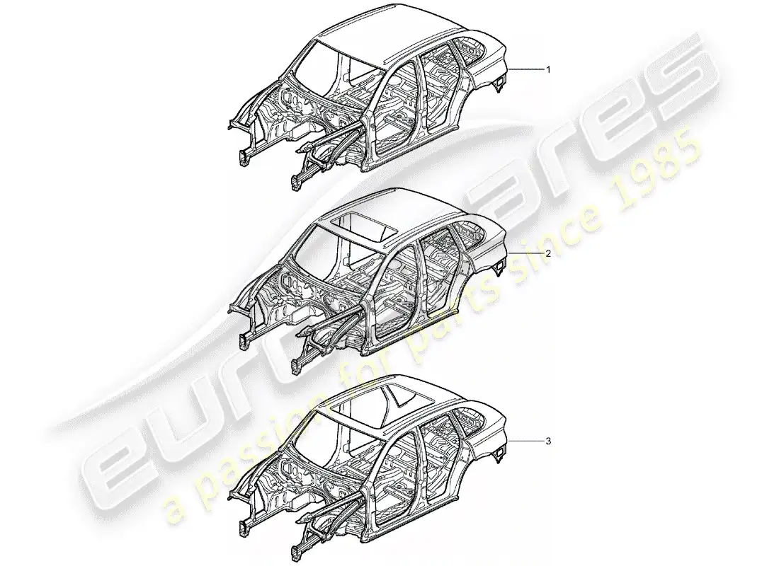 porsche 2006 (cayenne e1 9pa) cuerpo del auto diagrama de piezas