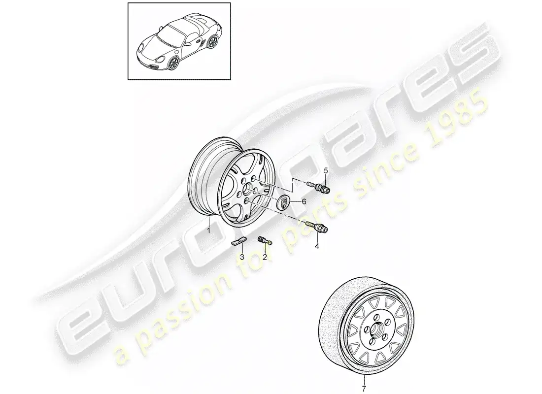 porsche 2012 (987 boxster) ruedas diagrama de piezas