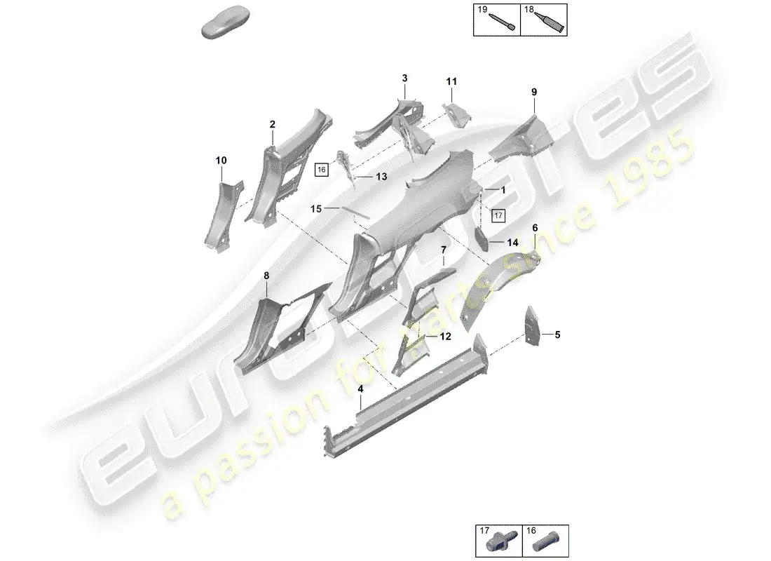 porsche 2019 (718 boxster spyder) panel lateral diagrama de piezas
