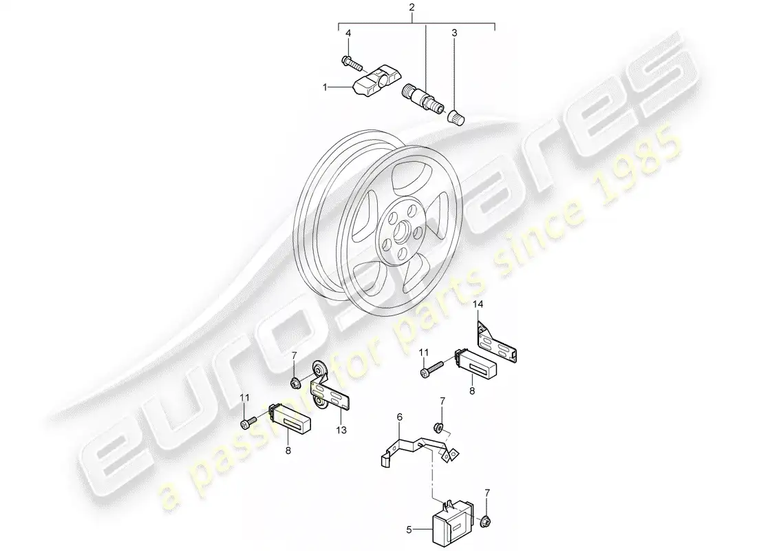 porsche 2008 (987 cayman) sistema de control de presión de neumáticos diagrama de piezas