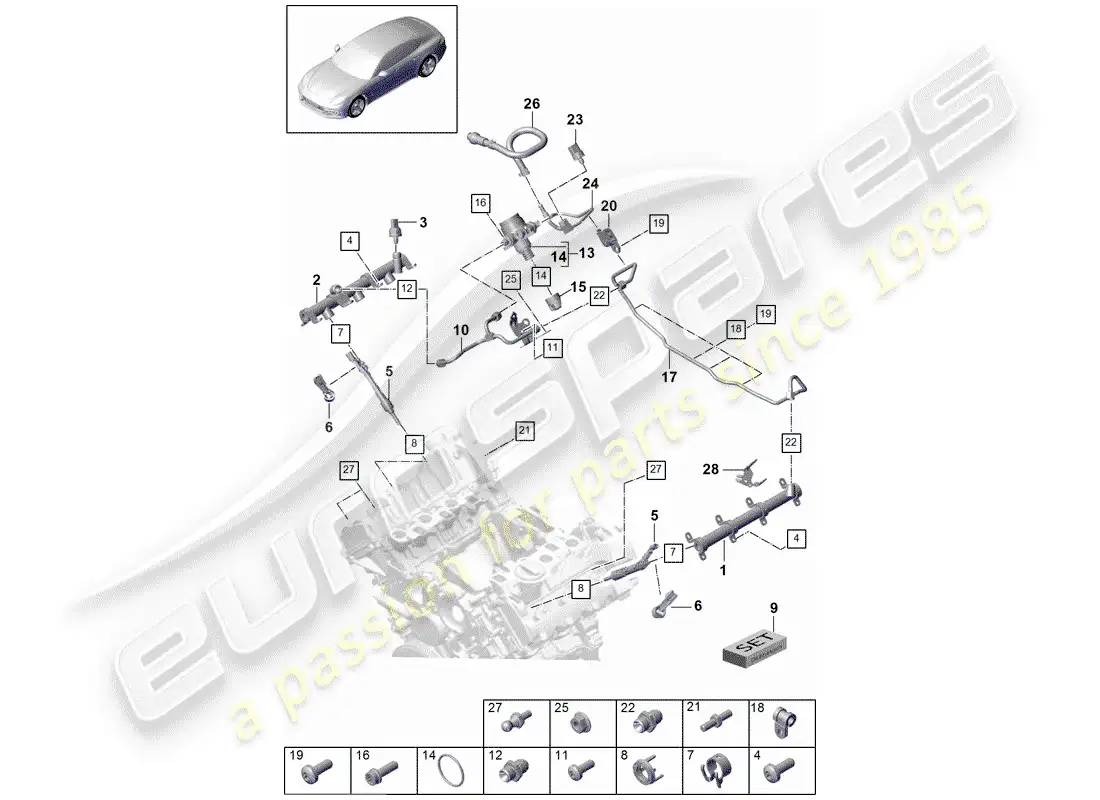 porsche 2019 (panamera 971-1) tubo de recogida de combustible diagrama de piezas