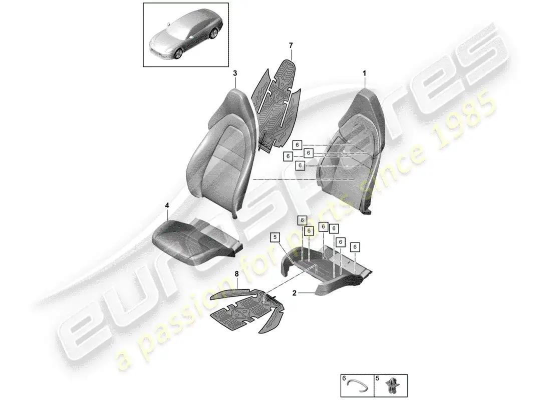 porsche 2018 (panamera 971-1) parte de espuma diagrama de piezas