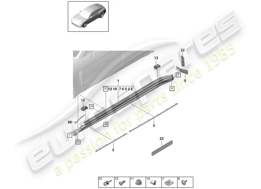 porsche 2019 (panamera 971-1) moldura de larguero diagrama de piezas