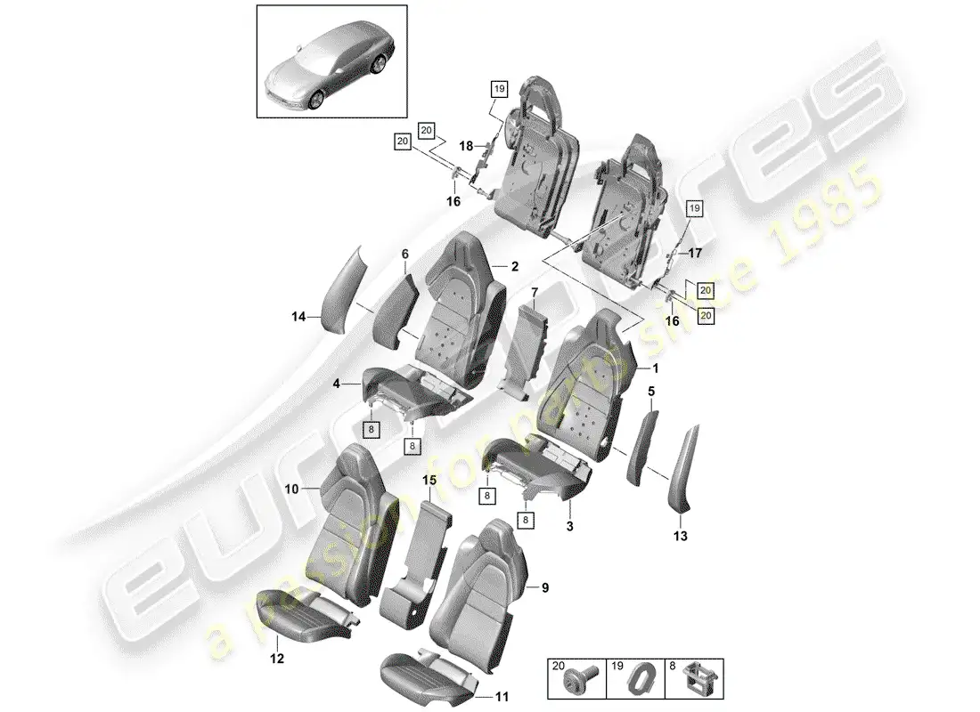 porsche 2019 (panamera 971-1) asiento diagrama de piezas