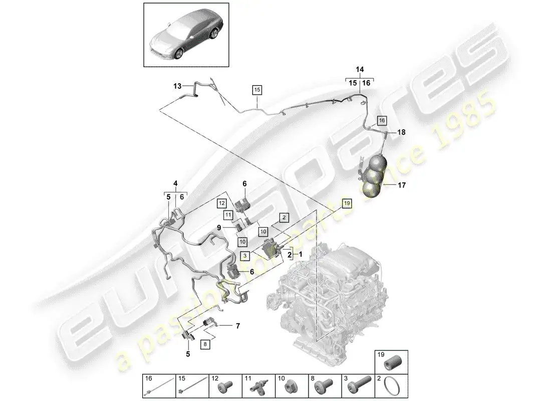 porsche 2019 (panamera 971-1) sistema de vacío diagrama de piezas