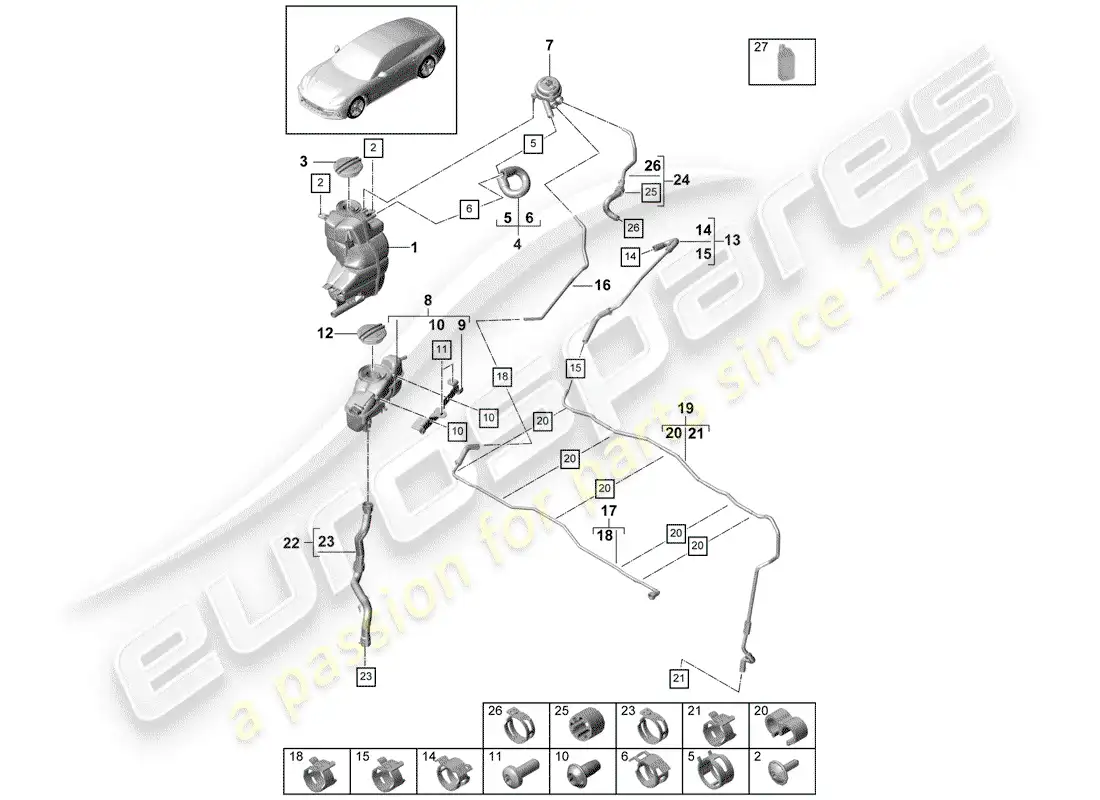 porsche 2019 (panamera 971-1) water cooling diagrama de piezas