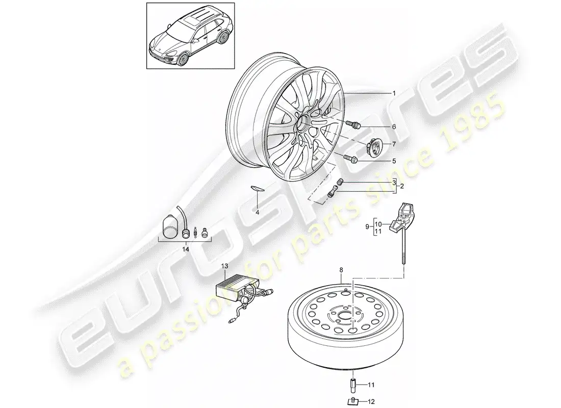 porsche 2017 (cayenne e2 92a) ruedas diagrama de piezas