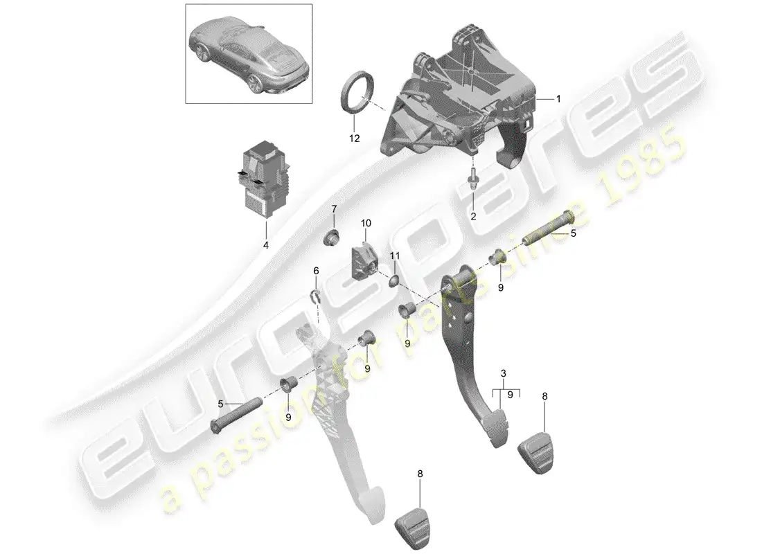 porsche 2016 (991-1 turbo) brake and acc. pedal assembly diagrama de piezas