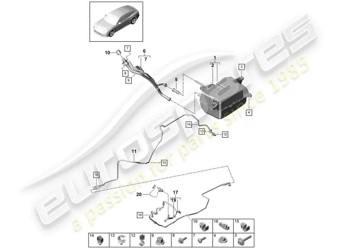 porsche 2017 (panamera 971-1) ex. sistema de control de emisiones diagrama de piezas