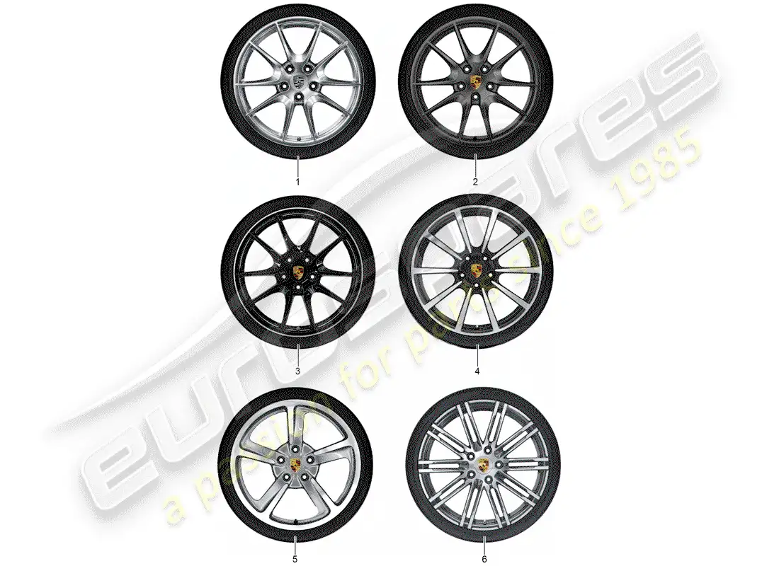 porsche 2018 (tequipment 98x/99x) 1 configurar llantas de aluminio con diagrama de piezas