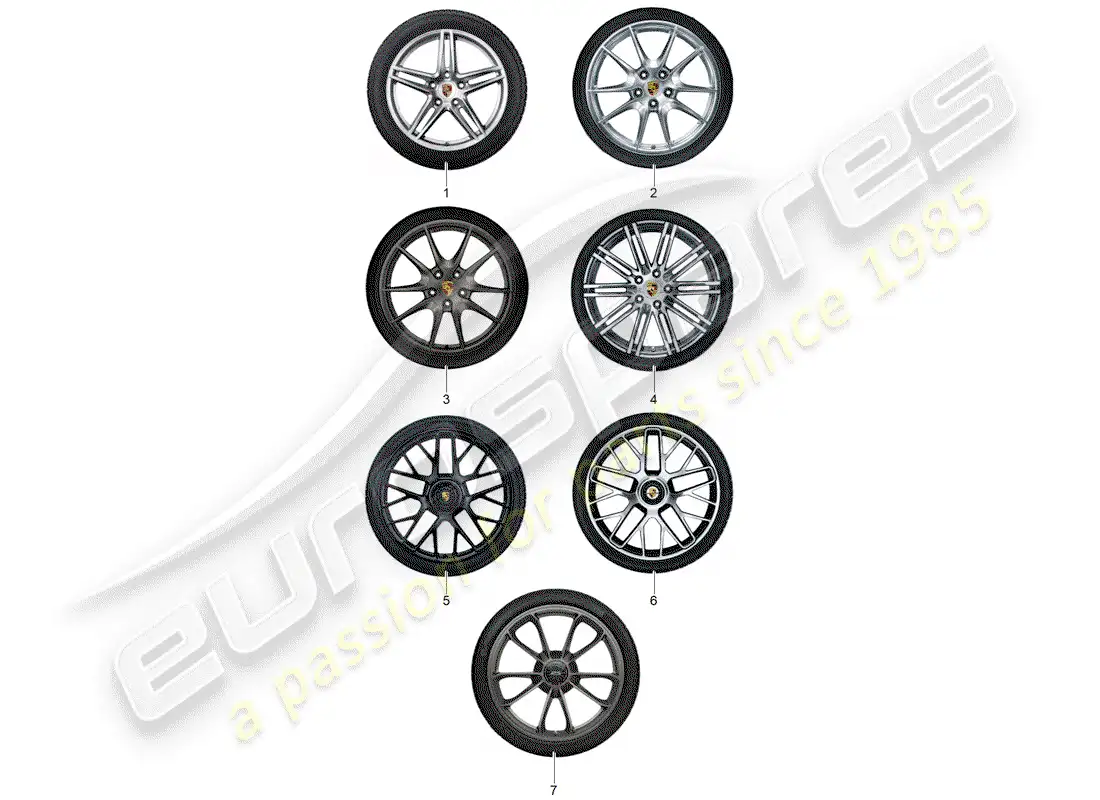 porsche 2012 (tequipment 98x/99x) 1 configurar llantas de aluminio con diagrama de piezas