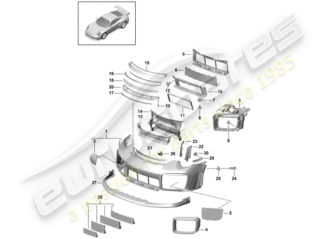 porsche 2016 (991-1 turbo) parachoque diagrama de piezas