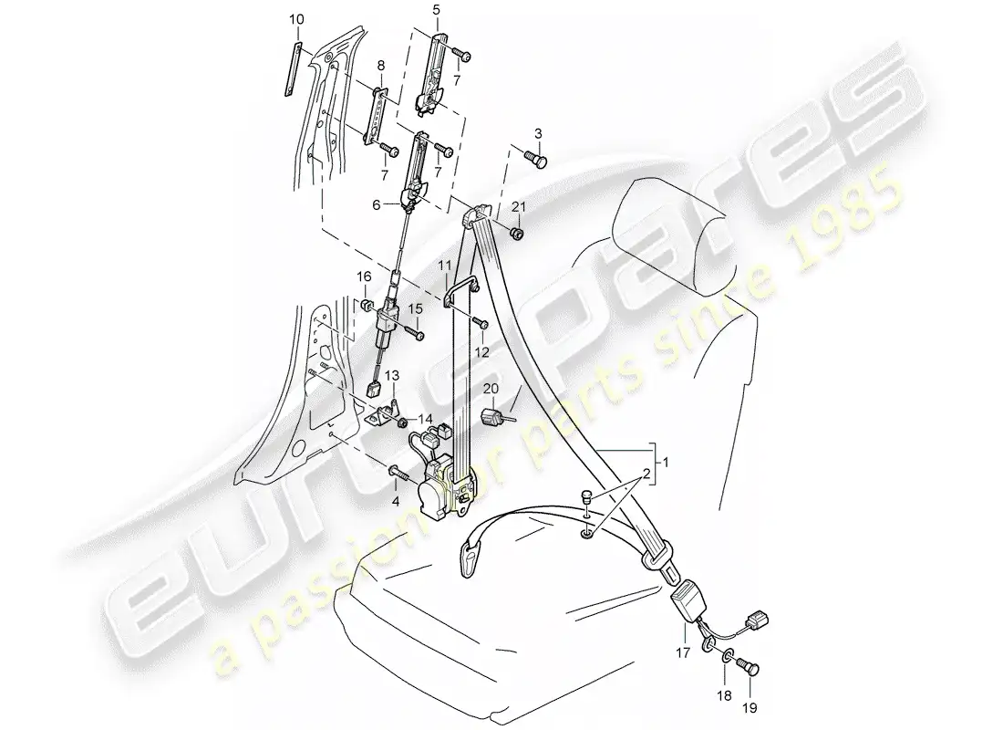 porsche 2007 (cayenne e1 9pa) cinturón de seguridad diagrama de piezas