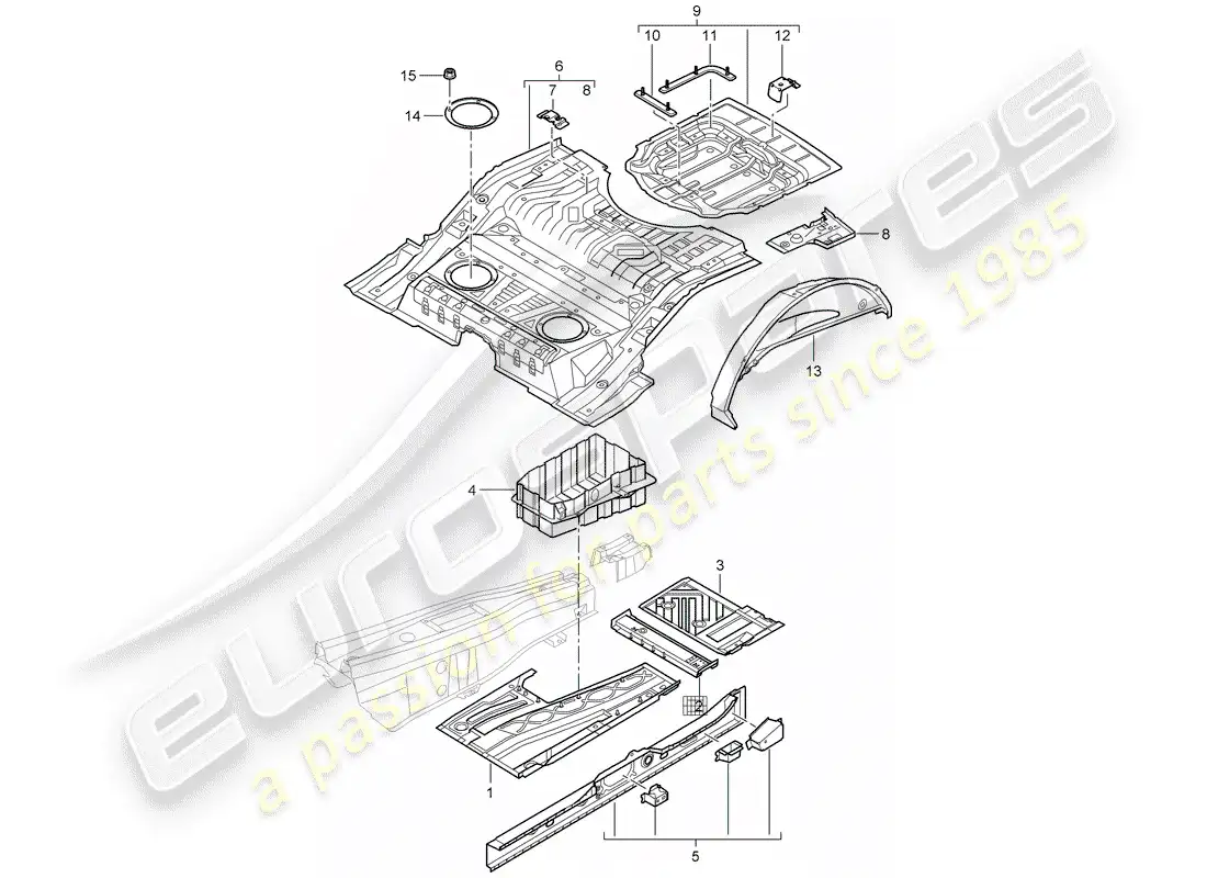 porsche 2007 (cayenne e1 9pa) piso diagrama de piezas