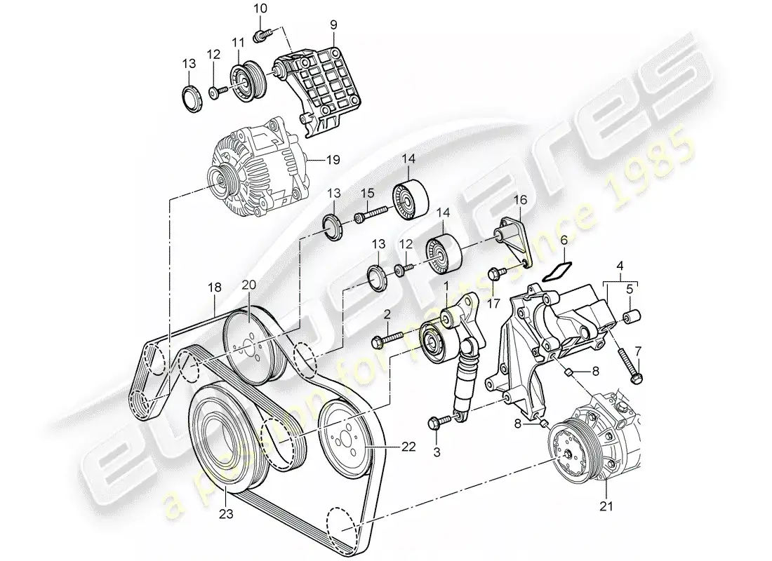 porsche 2007 (cayenne e1 9pa) tensor de la correa diagrama de piezas