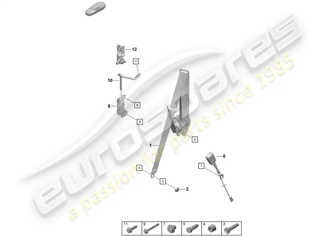 porsche 2019 (718 boxster spyder) cinturones de seguridad diagrama de piezas