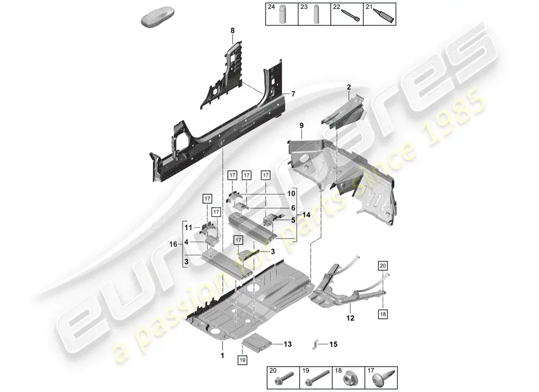 porsche 2019 (718 boxster spyder) placas de piso diagrama de piezas