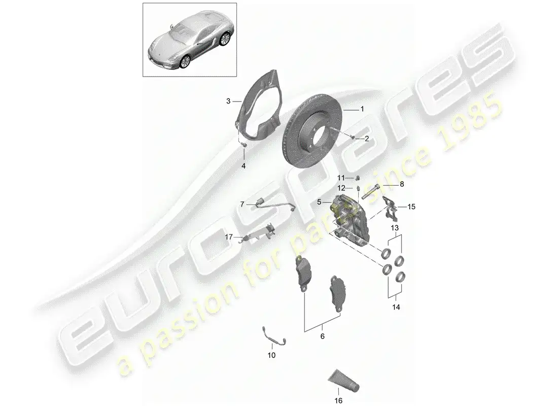 porsche 2014 (981 cayman) frenos de disco diagrama de piezas