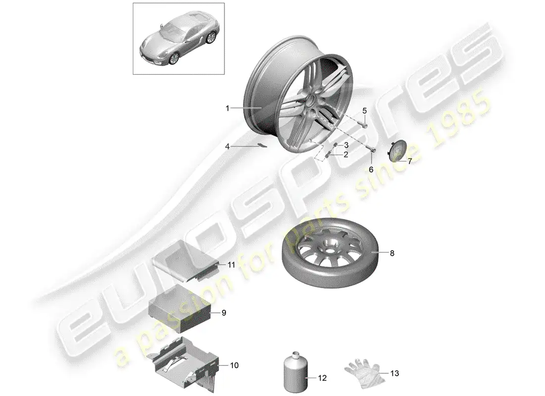 porsche 2015 (981 cayman) ruedas diagrama de piezas