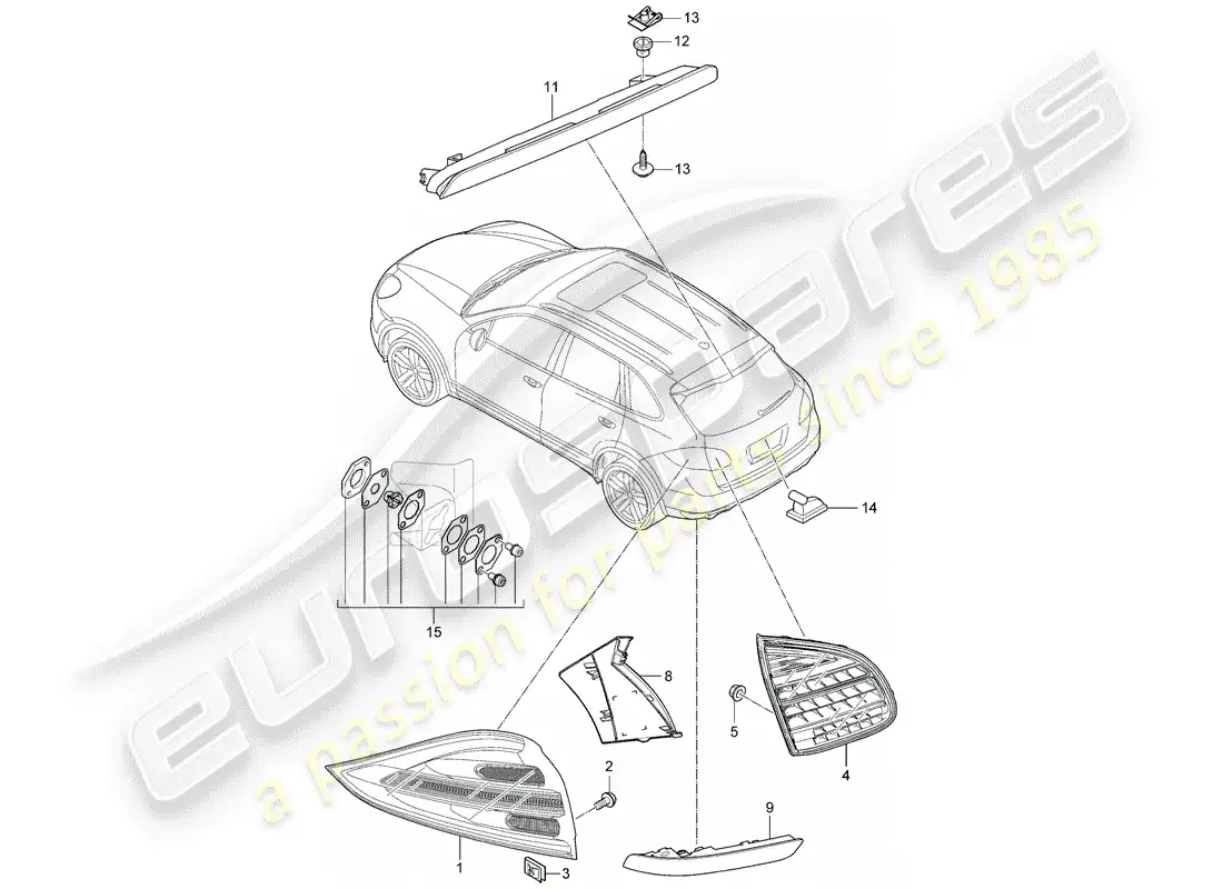 porsche 2018 (cayenne e2 92a) luz trasera diagrama de piezas