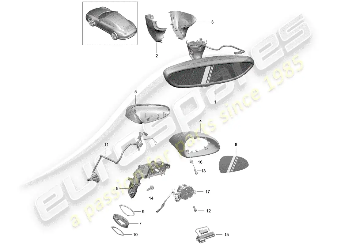porsche 2015 (991-1) espejo retrovisor interior diagrama de piezas