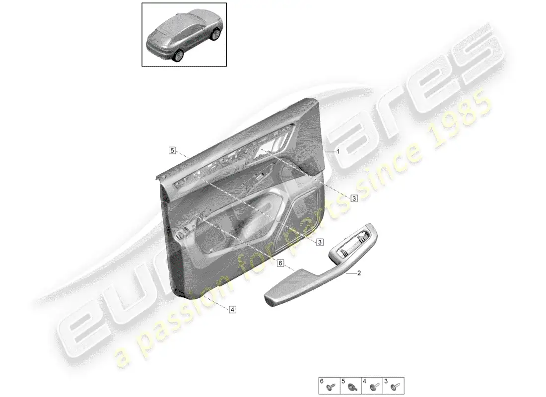 porsche 2020 (macan) paneles de puerta diagrama de piezas