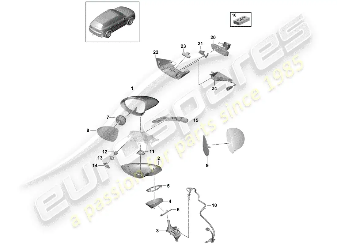 porsche 2020 (cayenne e3 9ya/9yb) espejo retrovisor interior diagrama de piezas