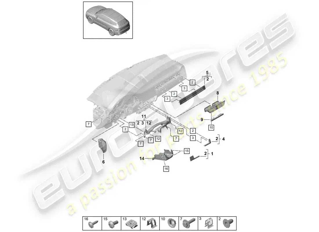 porsche 2020 (cayenne e3 9ya/9yb) moldura del panel de instrumentos diagrama de piezas