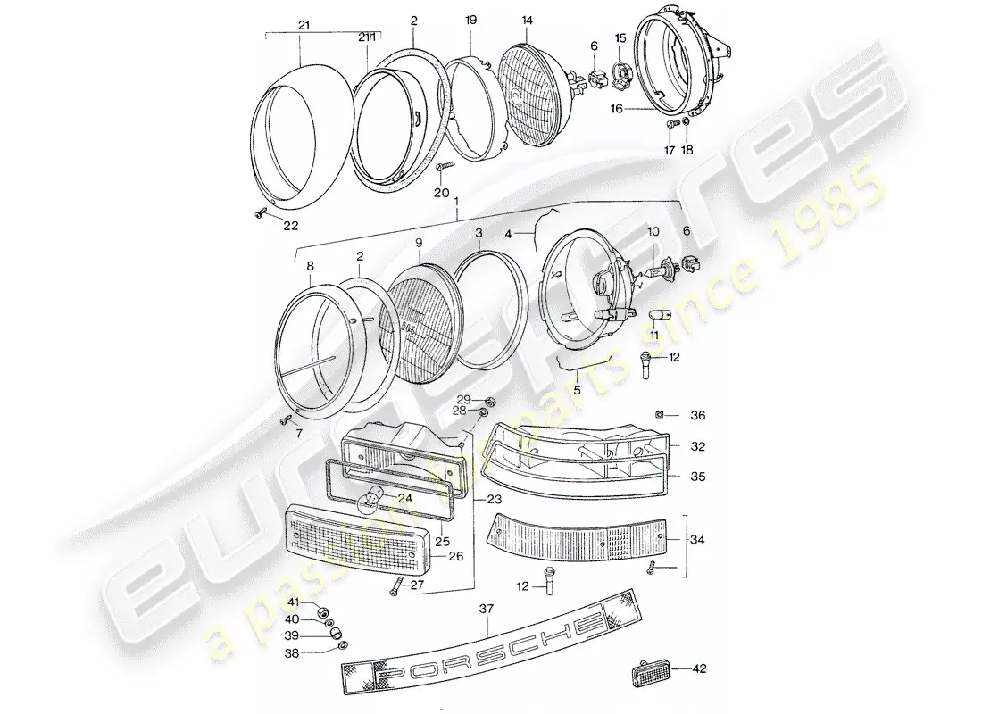 porsche 1976 (911 turbo) faro - iluminación diagrama de piezas