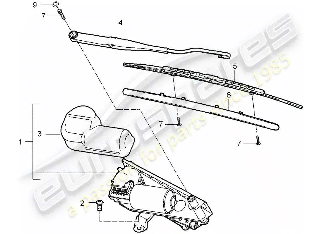 porsche 2004 (carrera gt) sistema de limpiaparabrisas diagrama de piezas