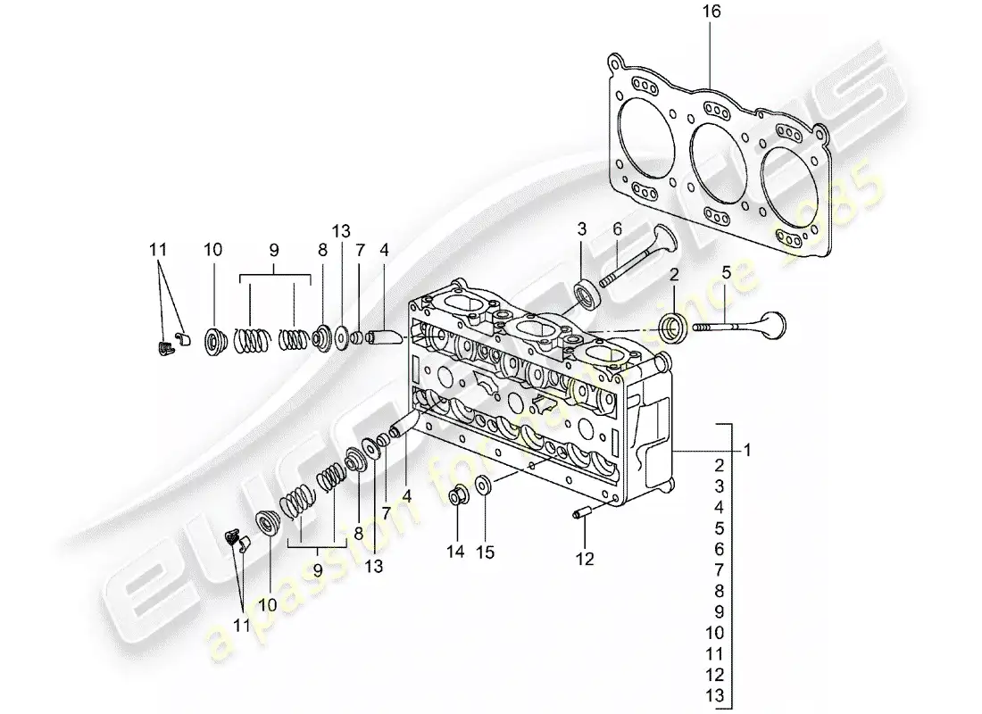 porsche 2001 (996 gt3) cabeza de cilindro diagrama de piezas