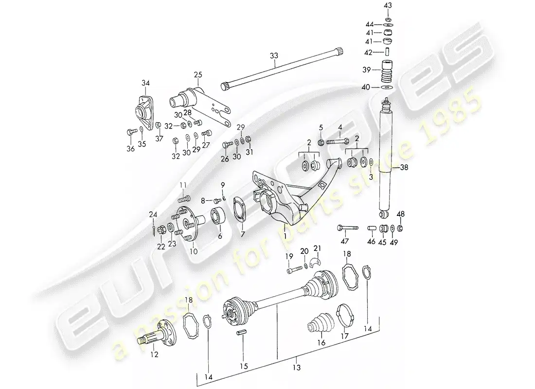 porsche 1972 (911) eje posterior diagrama de piezas